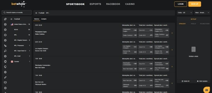 BetWhale - Best Betting Sites NFL Odds