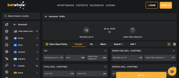 BetWhale - the best WNBA betting site