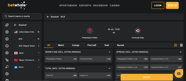 BetWhale - overall best site for sports betting in West Virginia