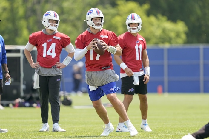 Josh Allen goes to throw the ball.