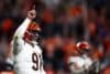 Cincinnati Bengals defensive end Trey Hendrickson puts his finger in the air.