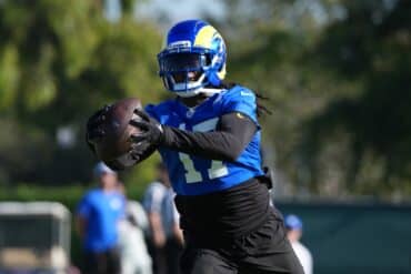 Los Angeles Rams receiver Davante Adams catches the ball.