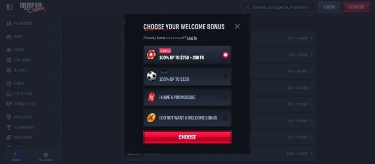 Mafia Casino Step 4 - Deposit and Claim a Welcome Promo