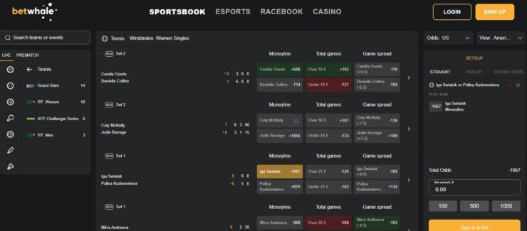 sports betting markets and odds at BetWhale
