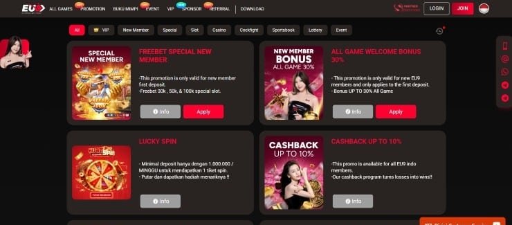 EU9 Casino promos section
