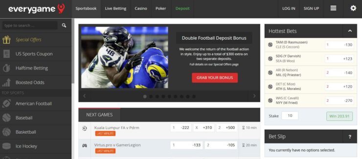 a screenshot of Everygame's NFL betting bonuses