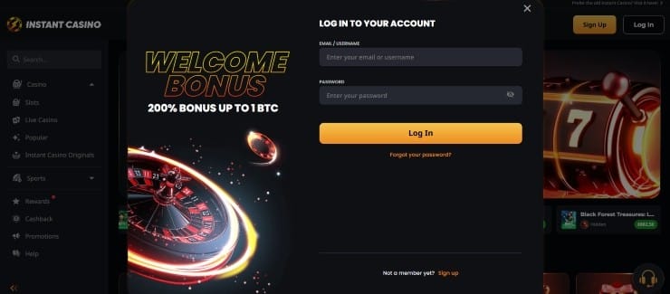 Instant Casino - Log in to Your Account