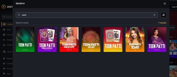 Instant Casino Teen Patti Spiel in der App