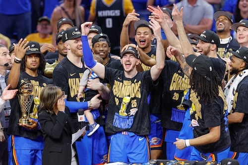 Oklahoma City Thunder celebrate a championship.