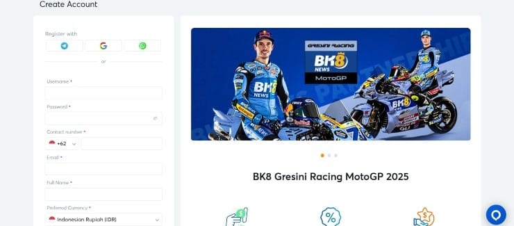 BK8 Casino registration form