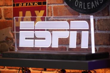 ESPN logo on a nightstand.