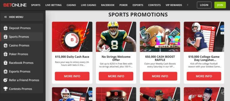 A look at BetOnline's promotions page
