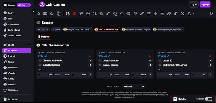 CoinCasino is a football betting site in India that offers the best odds