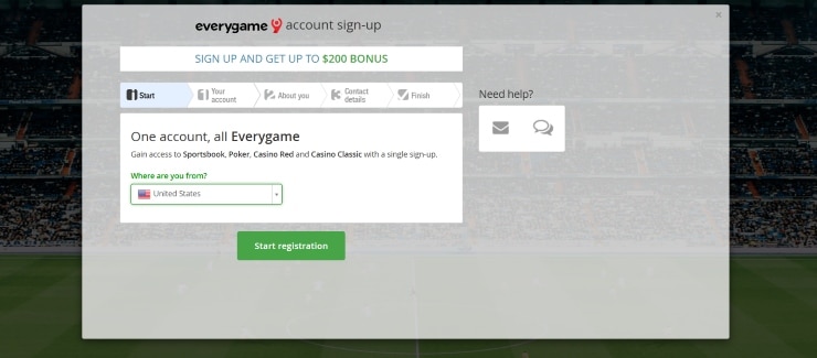 Everygame Step 1 Register