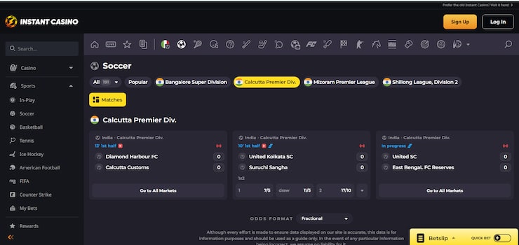 Instant Casino is No. 1 overall football betting site in India