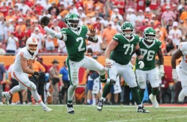 Tyrod Taylor goes to throw the ball.