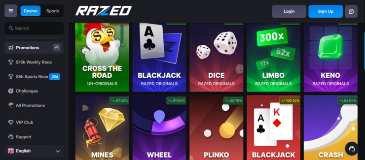 Start playing at Razed casino