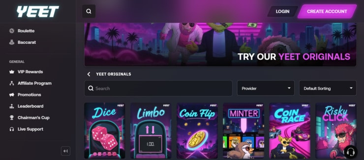 Start playing at Yeet crypto casino