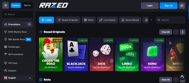 Razed Casino Interface