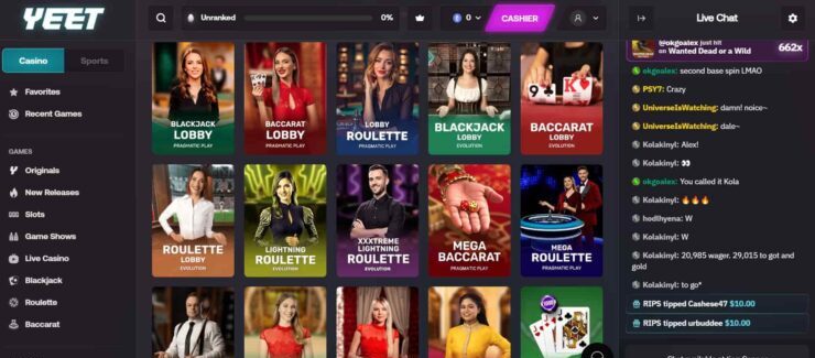 Yeet casino's live dealer games