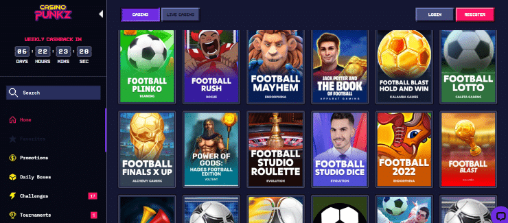 a screenshot of the casino games at CasinoPunkz