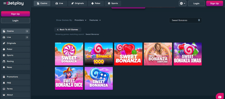 Schermafbeelding van de Sweet Bonanza slot op een mobiel apparaat, tonend de felgekleurde symbolen en bonusrondes.