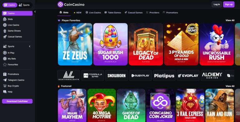 واجهة الصفحة الرئيسية لكازينو لبنان اون لاين Coincasino