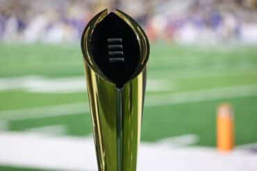 A view of the college football playoff national championship trophy.