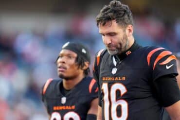 Joe Flacco walks off the field for Bengals.