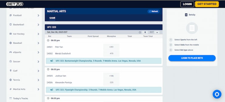 BetUS features a strong range of odds and betting markets for a solid UFC betting site