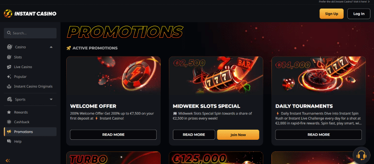 Casino bonuses at Instant Casino
