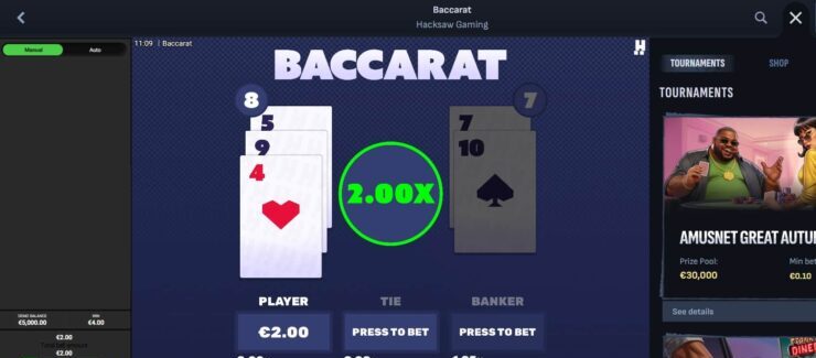 Demo mode of baccarat at an online casino in Australia