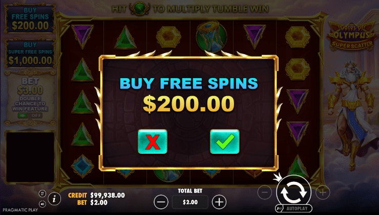 Gates of Olympus Super Scatter Bonus Buy Feature