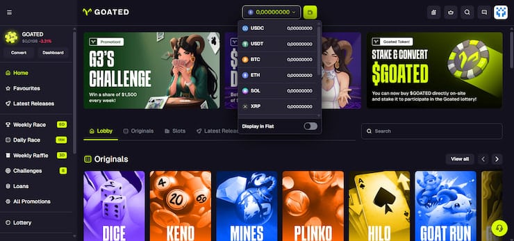 Step 2: Choose your Goated Casino crypto