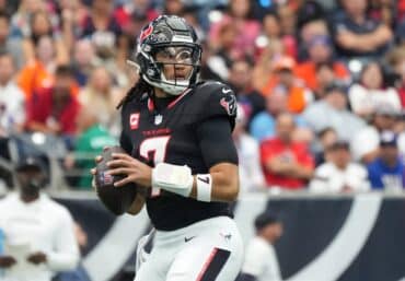 Houston Texans quarterback C.J. Stroud holds the ball.