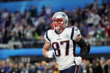 Rob Gronkowski holds the ball.