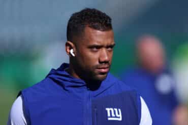 Russell Wilson looks and stares.