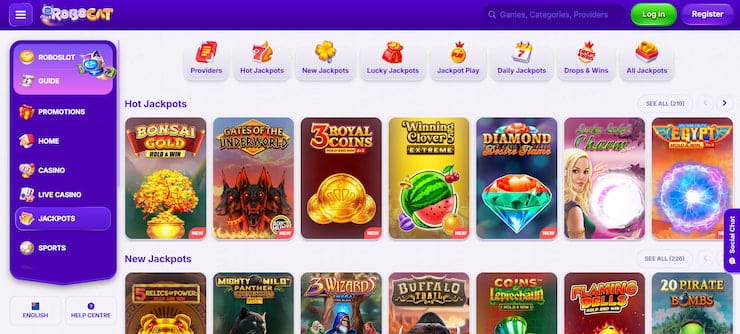 Robocat has a top tier selection of jackpot slots for the best payout casinos