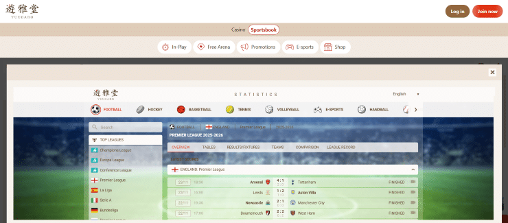 Sports stats and features at Yuugado