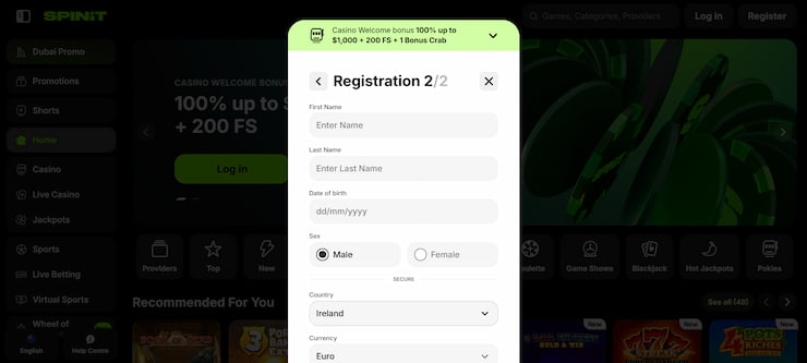 Step 2: Register your new online casino account