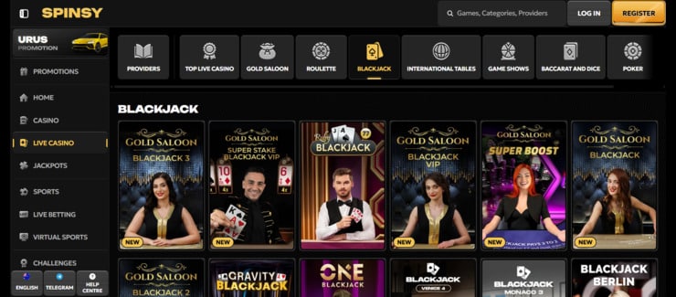 Spinsy online blackjack real money casino with instant payouts