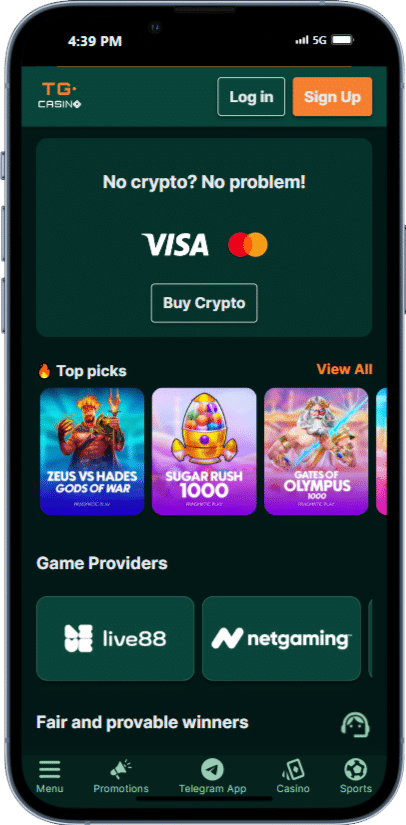 TG. Casino - كازينو سريع مدمج مع تليجرام