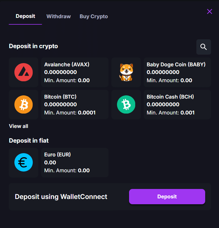 صفحة الإيداع في كازينو coincasino