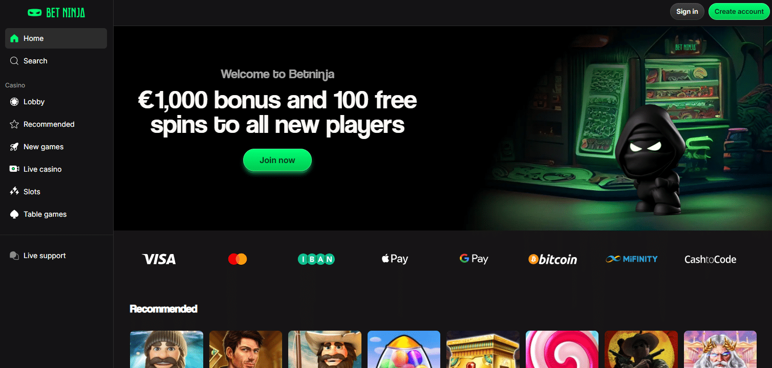 A screenshot of BetNinja's homepage