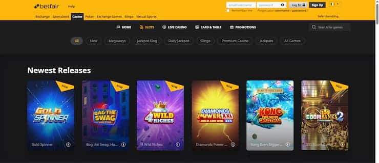 The Betfair casino game lobby - a great pick for Irish casino players.
