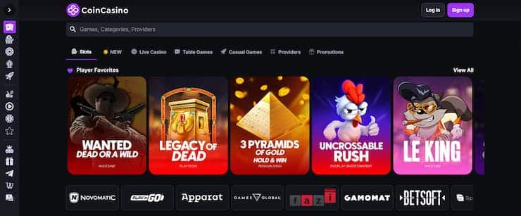 Coincasino game lobby - an excellent pick for crypto casino players.