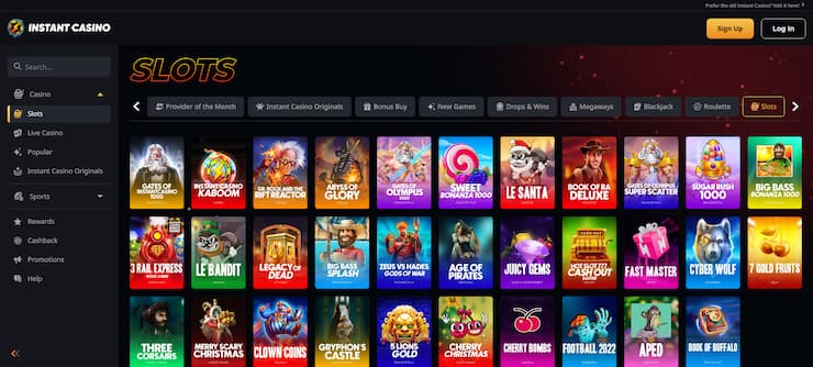The Instant Casino slot lobby - great for crypto players in Ireland.