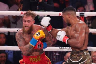 Jake Paul gets punched by Anthony Joshua.