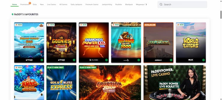 PaddyPower is a great pick among online casinos in Ireland - here displaying a small part of its game selection.