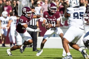 Texas A&M Aggies quarterback Marcel Reed throws the ball.